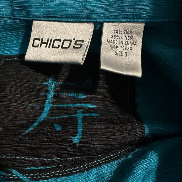 Chicos Blouse Womens Size 0 U.S. Small Teal Button-Up Silk Linen Blend Shirt - Picture 5 of 9